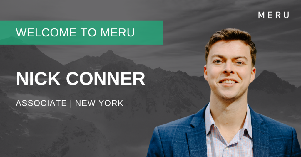 Graphic with an image of Nick Conner welcoming him to MERU.